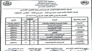 جدول امتحانات كفر الشيخ